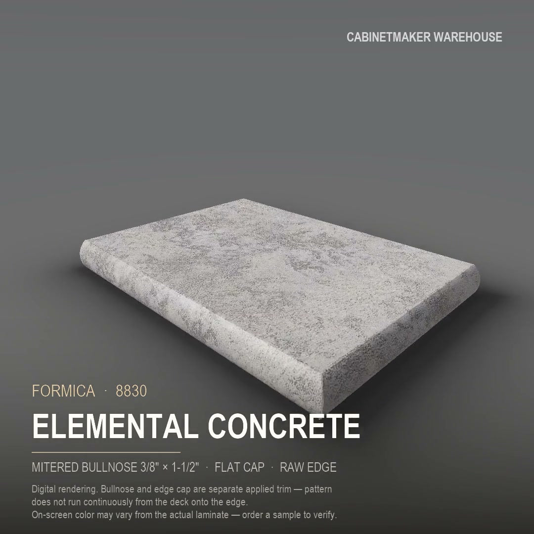Formica Elemental Concrete 8830 laminate on a countertop with a mitered bullnose edge