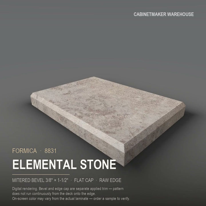 Formica Elemental Stone 8831 laminate on a countertop with a mitered bevel edge