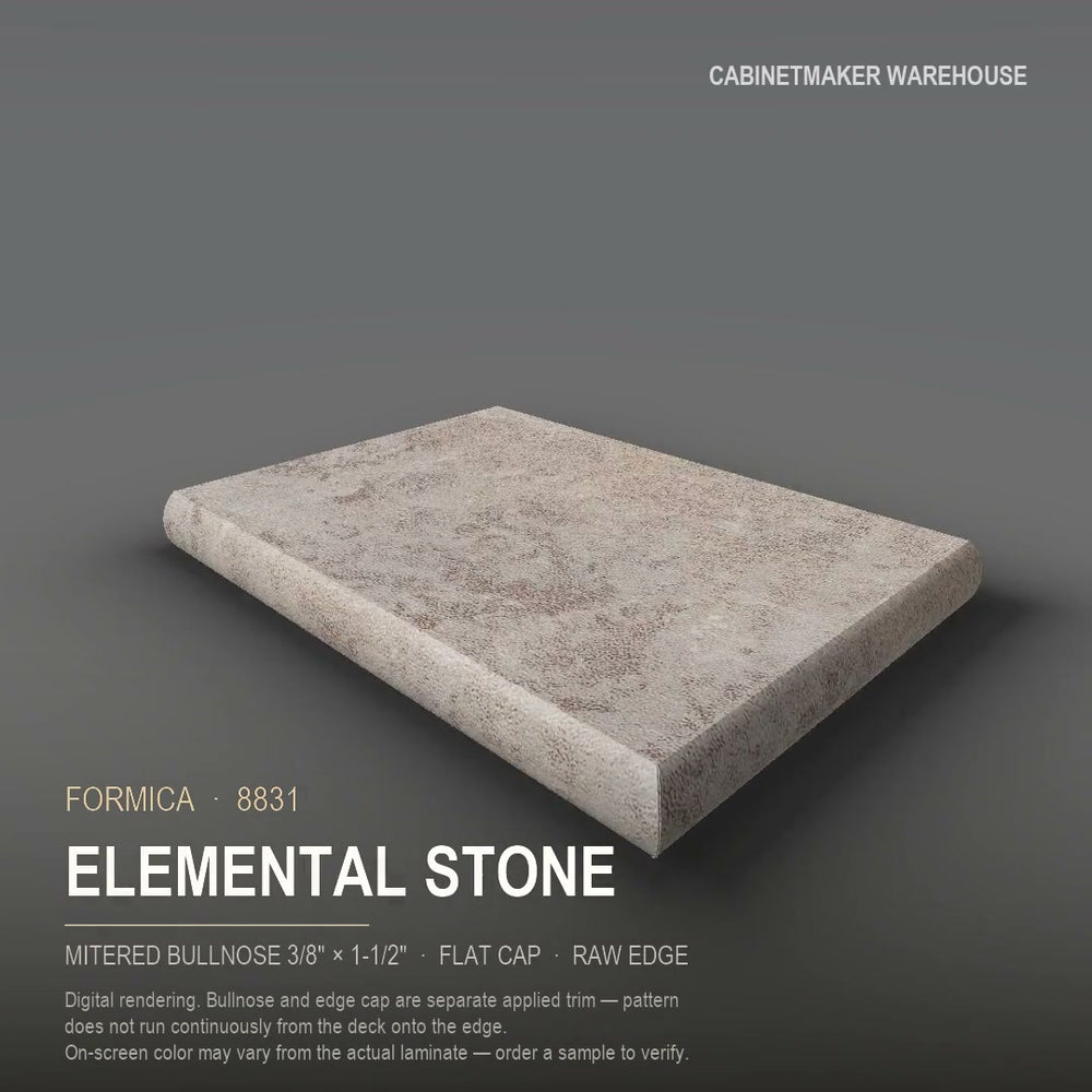 Formica Elemental Stone 8831 laminate on a countertop with a mitered bullnose edge