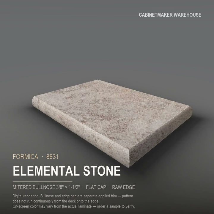Formica Elemental Stone 8831 laminate on a countertop with a mitered bullnose edge
