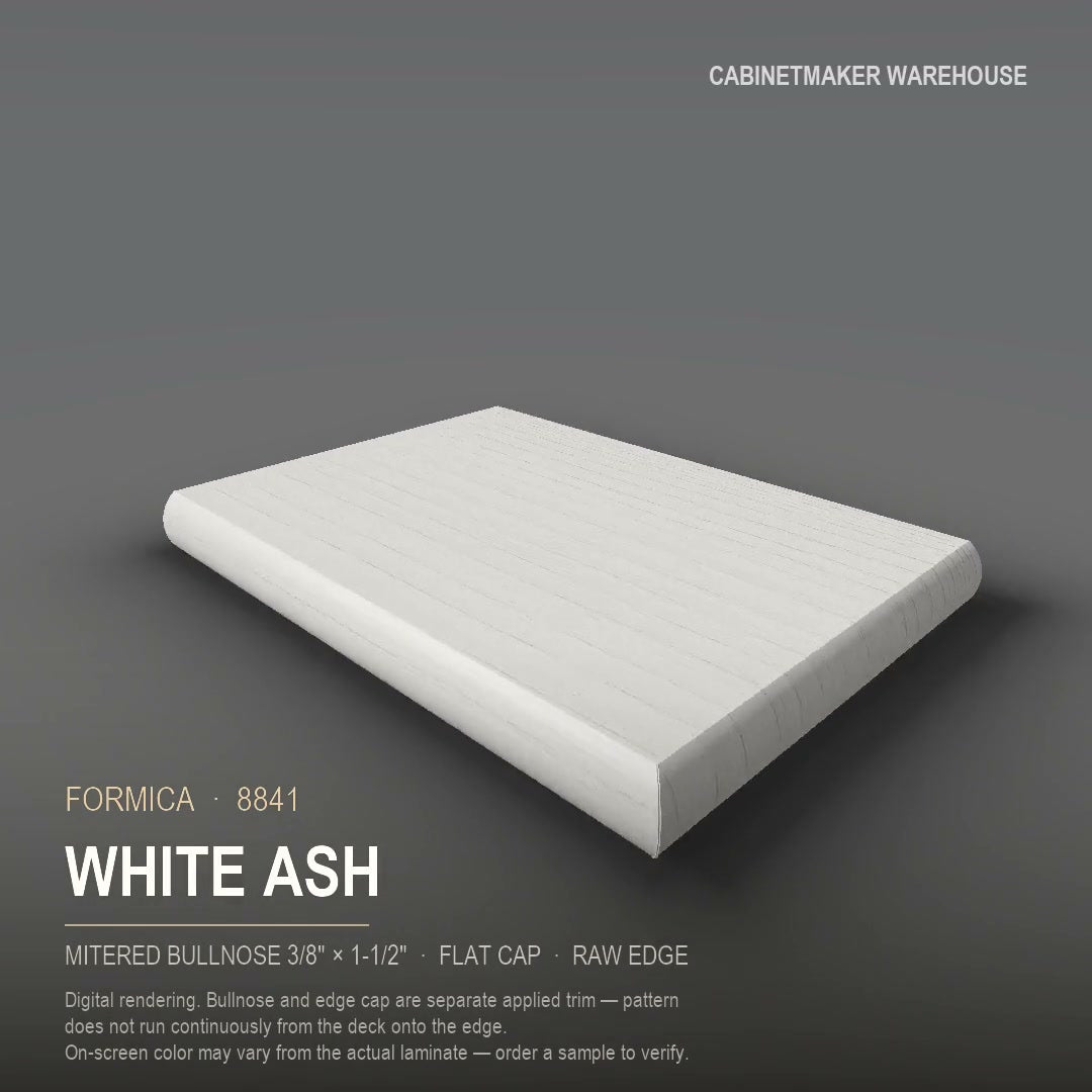 Formica White Ash 8841 laminate on a countertop with a mitered bullnose edge
