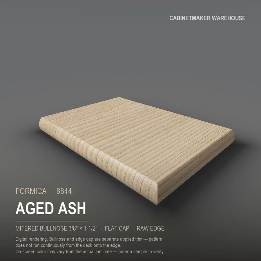 Formica Aged Ash 8844 laminate on a countertop with a mitered bullnose edge