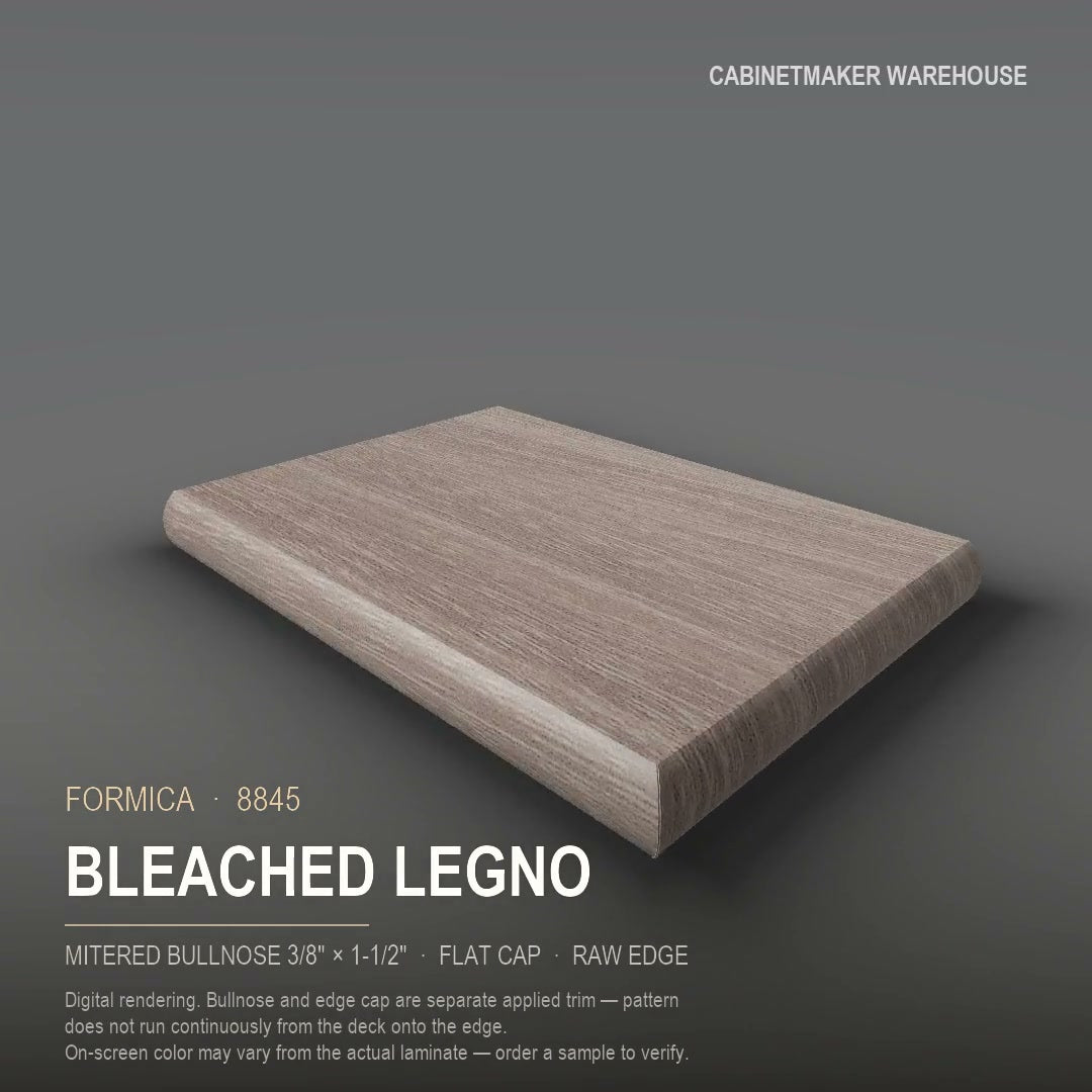 Formica Bleached Legno 8845 laminate on a countertop with a mitered bullnose edge