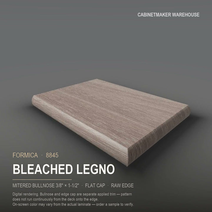 Formica Bleached Legno 8845 laminate on a countertop with a mitered bullnose edge