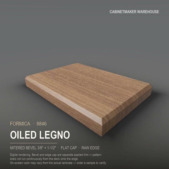 Formica Oiled Legno 8846 laminate on a countertop with a mitered bevel edge