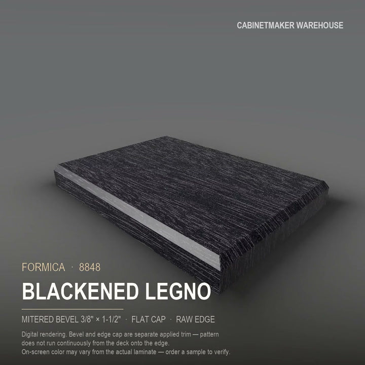 Formica Blackened Legno 8848 laminate on a countertop with a mitered bevel edge