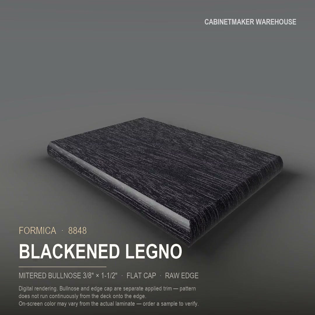 Formica Blackened Legno 8848 laminate on a countertop with a mitered bullnose edge