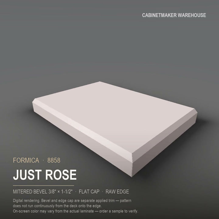 Formica Just Rose 8858 laminate on a countertop with a mitered bevel edge