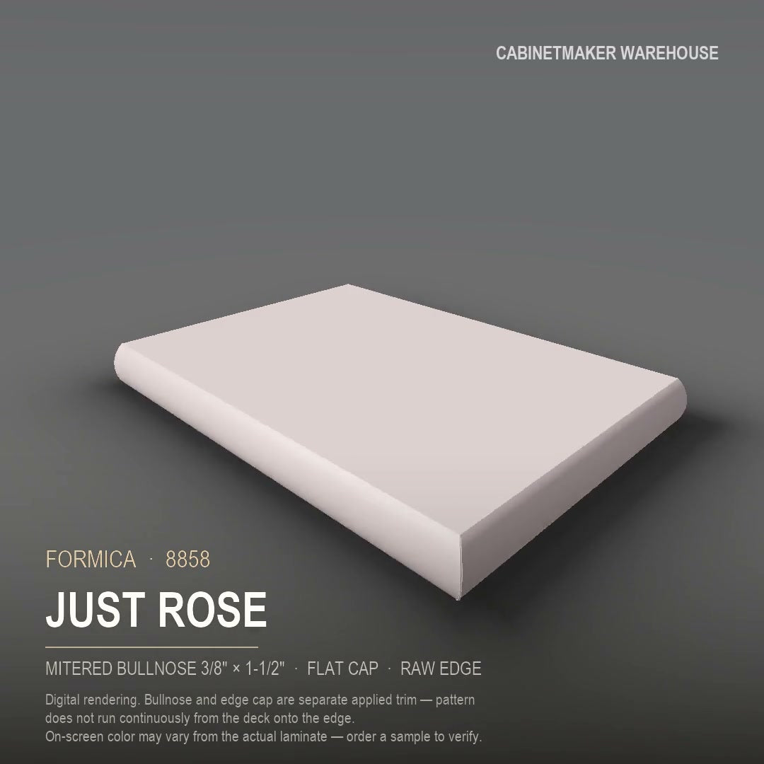 Formica Just Rose 8858 laminate on a countertop with a mitered bullnose edge