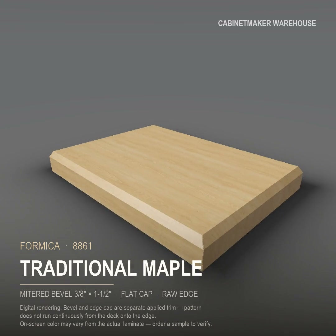 Formica Traditional Maple 8861 laminate on a countertop with a mitered bevel edge