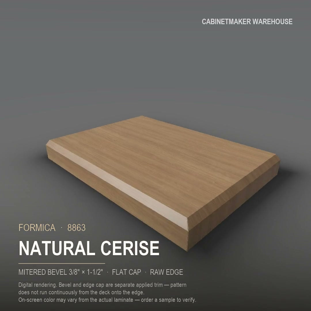 Formica Natural Cerise 8863 laminate on a countertop with a mitered bevel edge