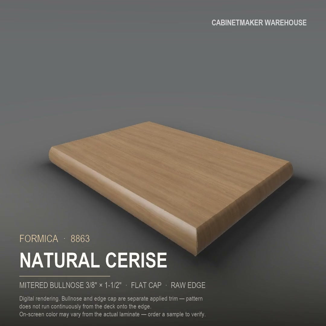 Formica Natural Cerise 8863 laminate on a countertop with a mitered bullnose edge