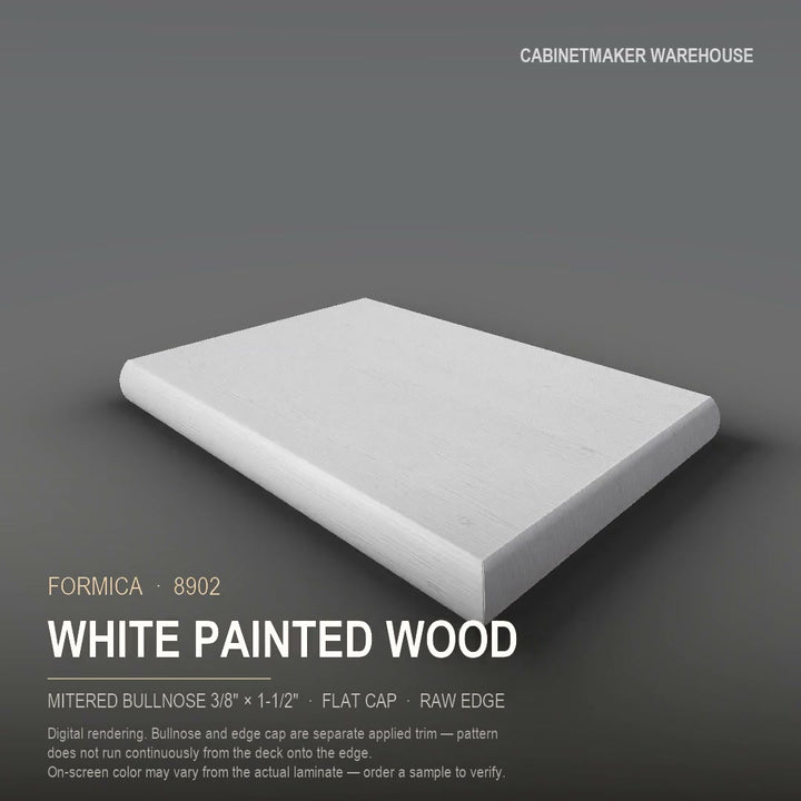 Formica White Painted Wood 8902 laminate on a countertop with a mitered bullnose edge