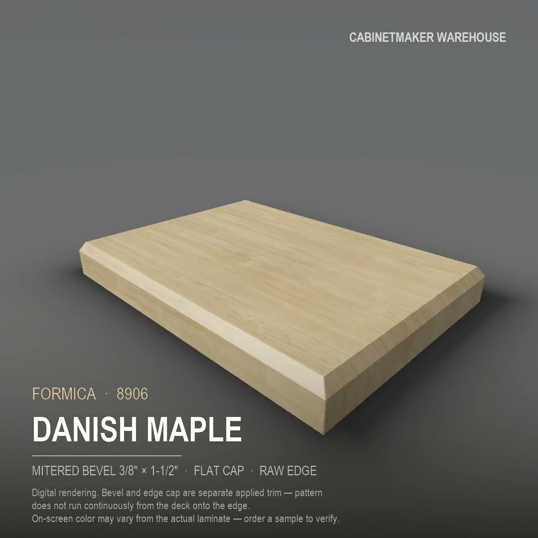 Formica Danish Maple 8906 laminate on a countertop with a mitered bevel edge