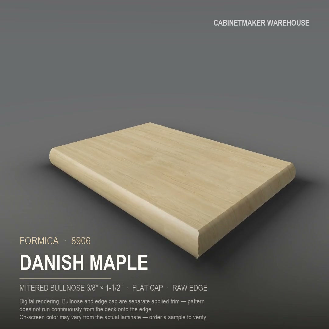 Formica Danish Maple 8906 laminate on a countertop with a mitered bullnose edge