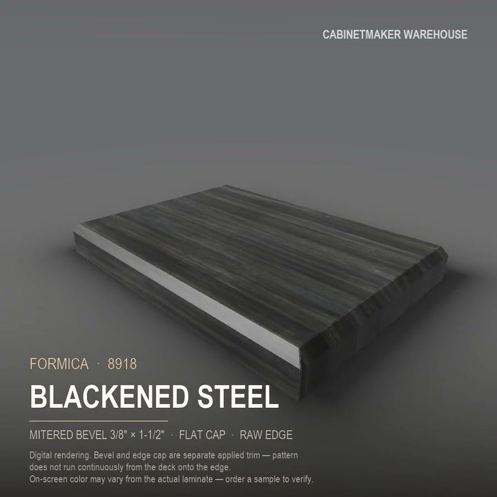 Formica Blackened Steel 8918 laminate on a countertop with a mitered bevel edge