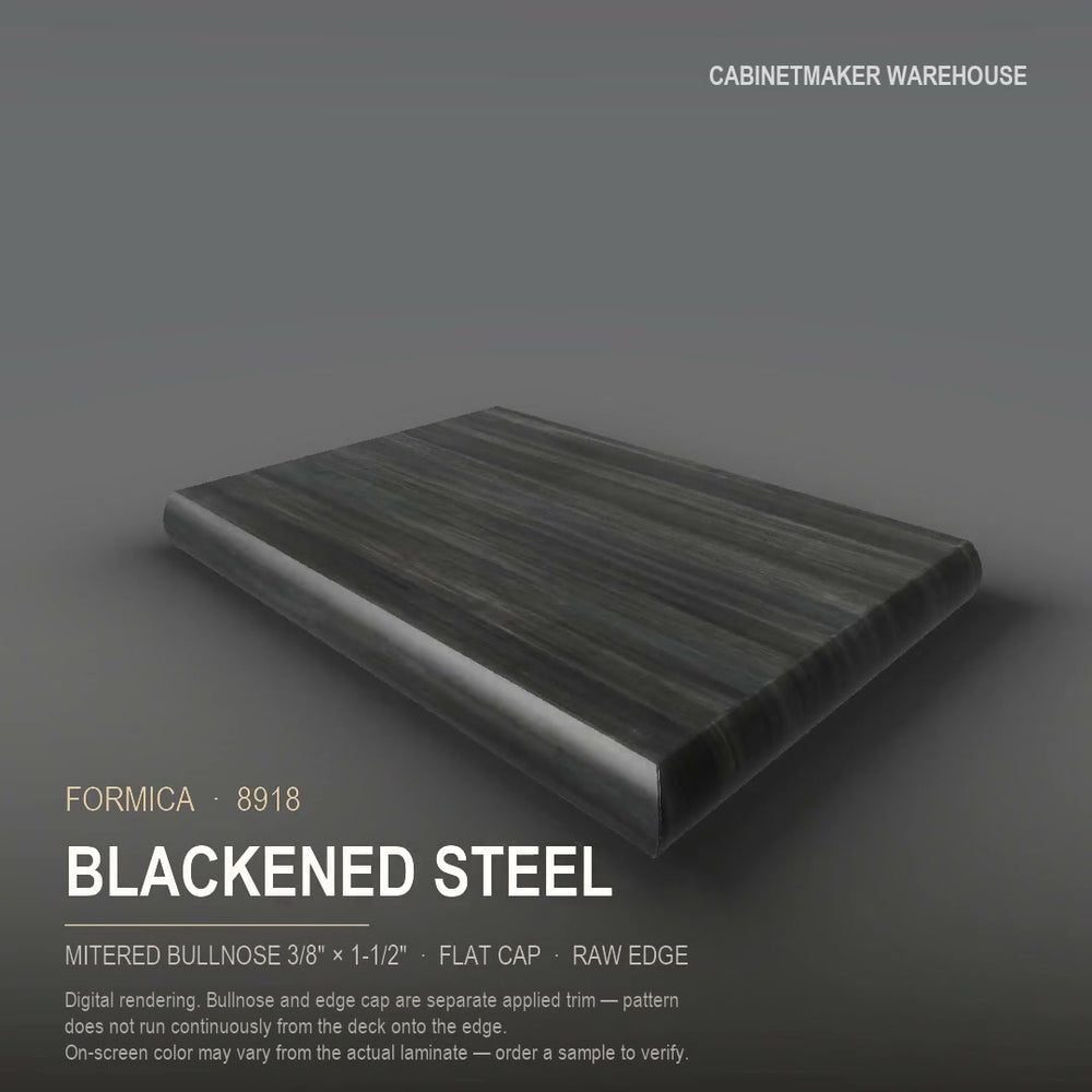 Formica Blackened Steel 8918 laminate on a countertop with a mitered bullnose edge