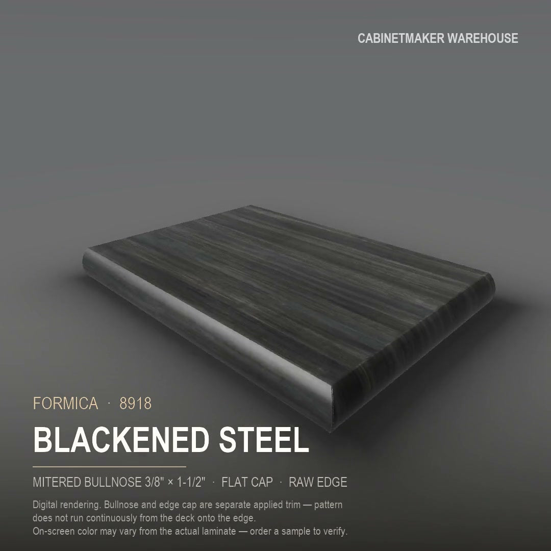 Formica Blackened Steel 8918 laminate on a countertop with a mitered bullnose edge