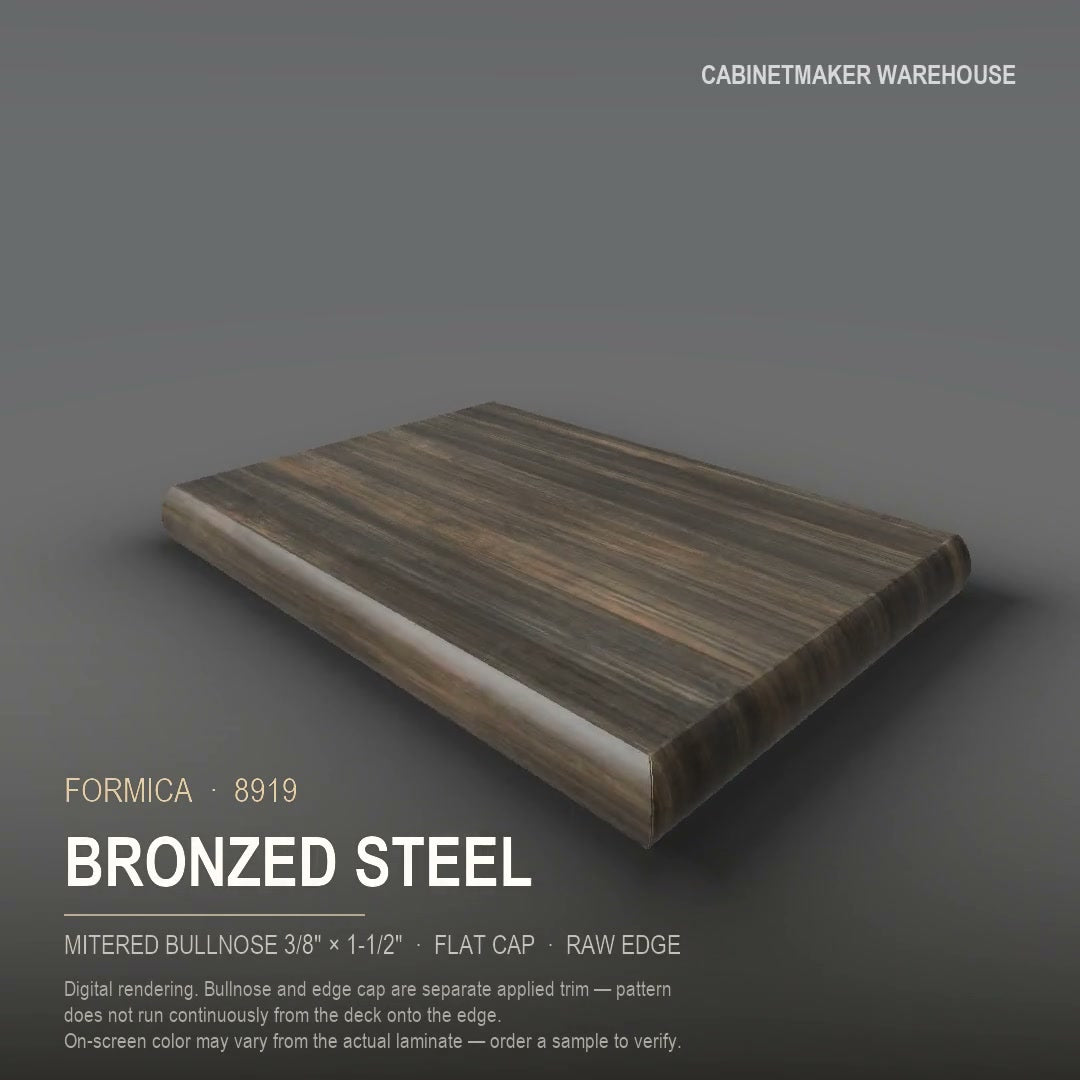 Formica Bronzed Steel 8919 laminate on a countertop with a mitered bullnose edge