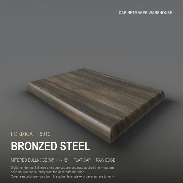 Formica Bronzed Steel 8919 laminate on a countertop with a mitered bullnose edge