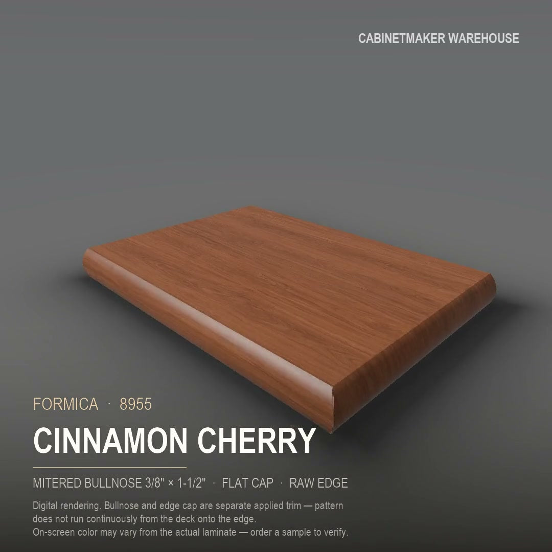 Formica Cinnamon Cherry 8955 laminate on a countertop with a mitered bullnose edge