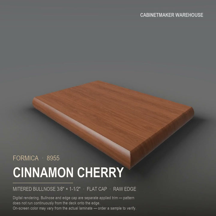 Formica Cinnamon Cherry 8955 laminate on a countertop with a mitered bullnose edge