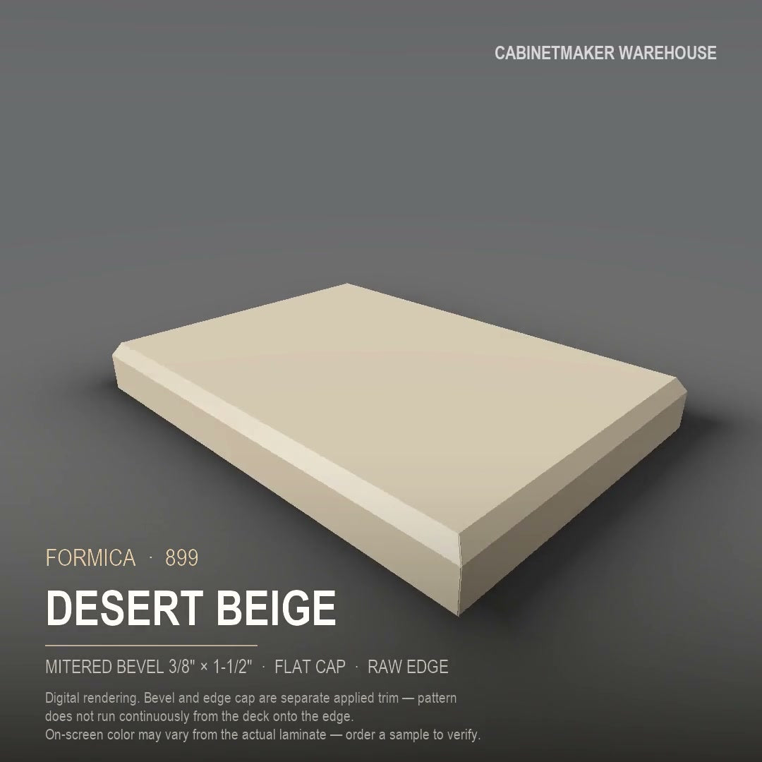 Formica Desert Beige 899 laminate on a countertop with a mitered bevel edge
