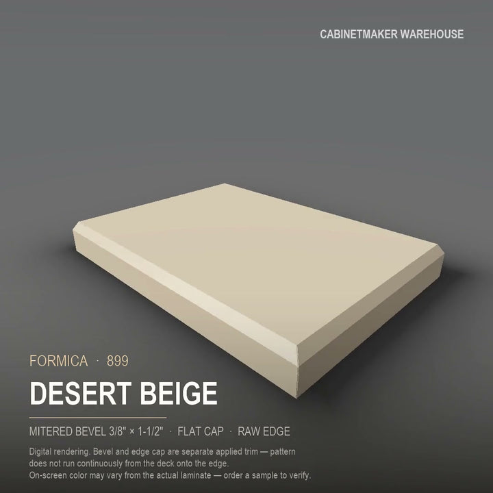 Formica Desert Beige 899 laminate on a countertop with a mitered bevel edge