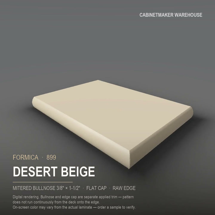 Formica Desert Beige 899 laminate on a countertop with a mitered bullnose edge