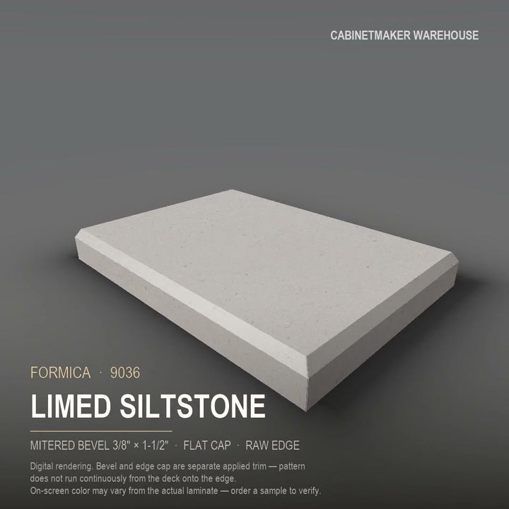 Formica Limed Siltstone 9036 laminate on a countertop with a mitered bevel edge
