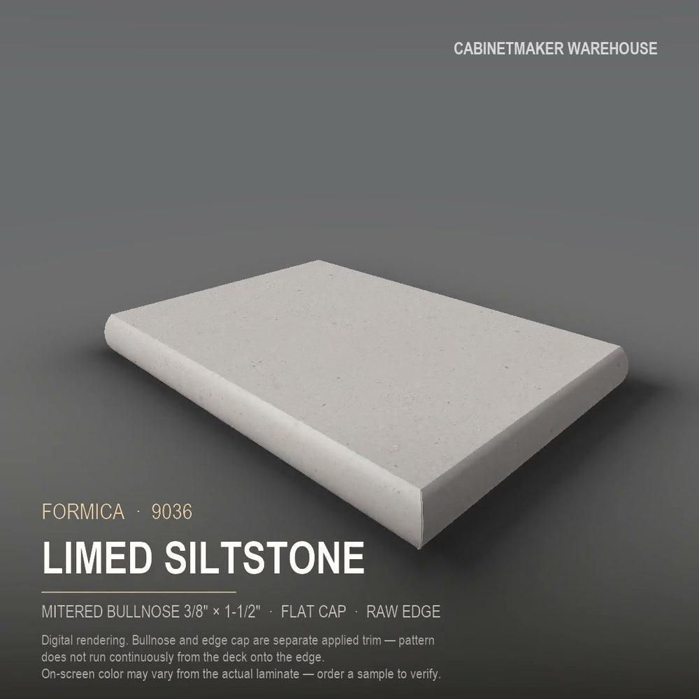 Formica Limed Siltstone 9036 laminate on a countertop with a mitered bullnose edge