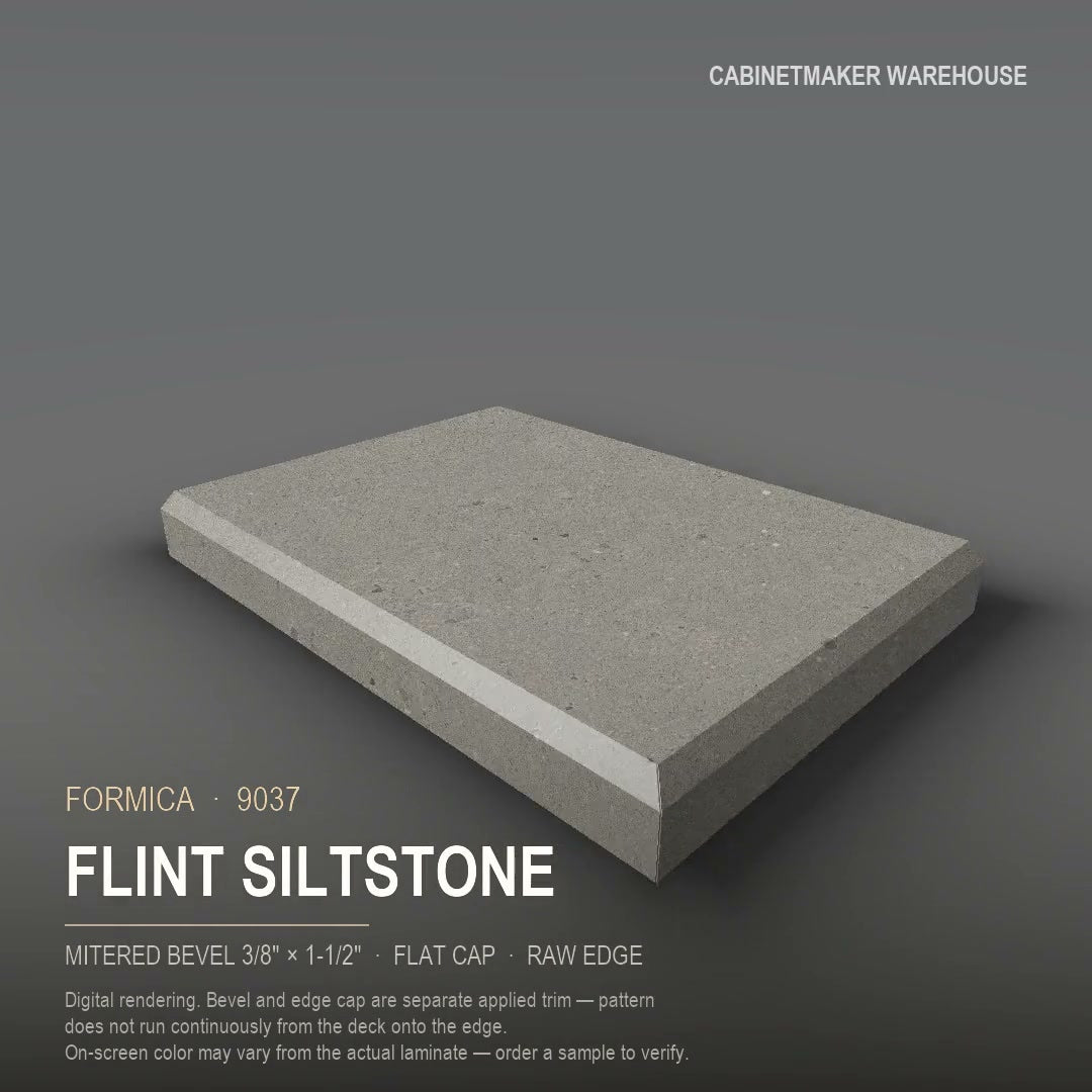 Formica Flint Siltstone 9037 laminate on a countertop with a mitered bevel edge
