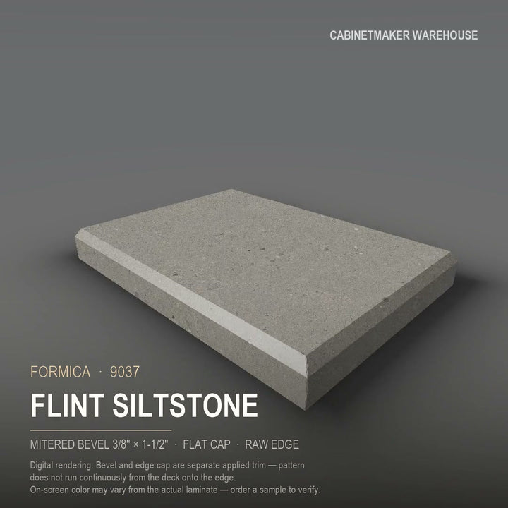 Formica Flint Siltstone 9037 laminate on a countertop with a mitered bevel edge