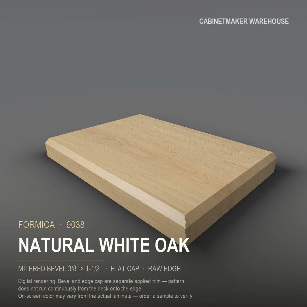 Formica Natural White Oak 9038 laminate on a countertop with a mitered bevel edge