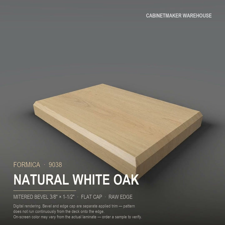 Formica Natural White Oak 9038 laminate on a countertop with a mitered bevel edge