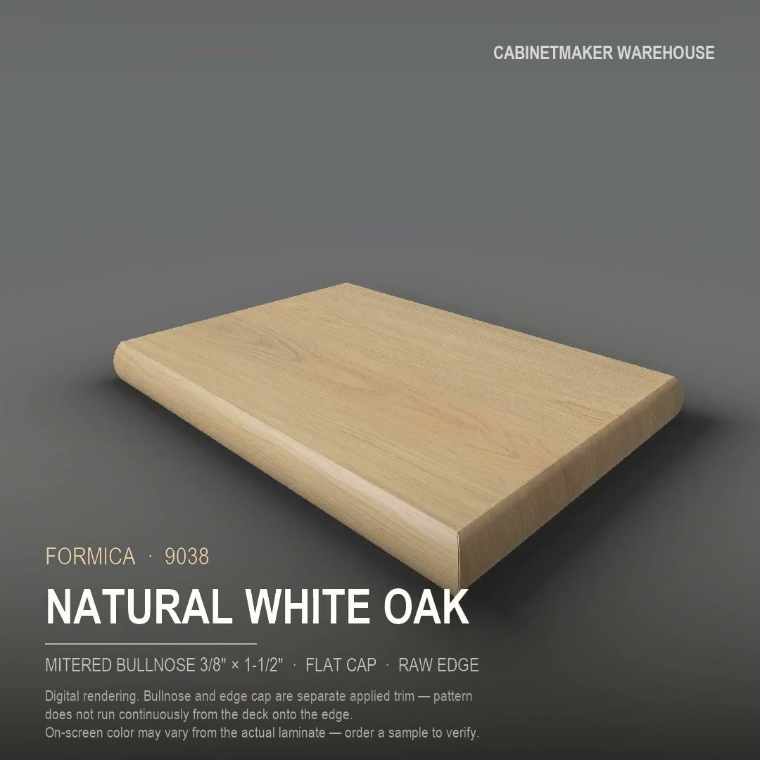 Formica Natural White Oak 9038 laminate on a countertop with a mitered bullnose edge