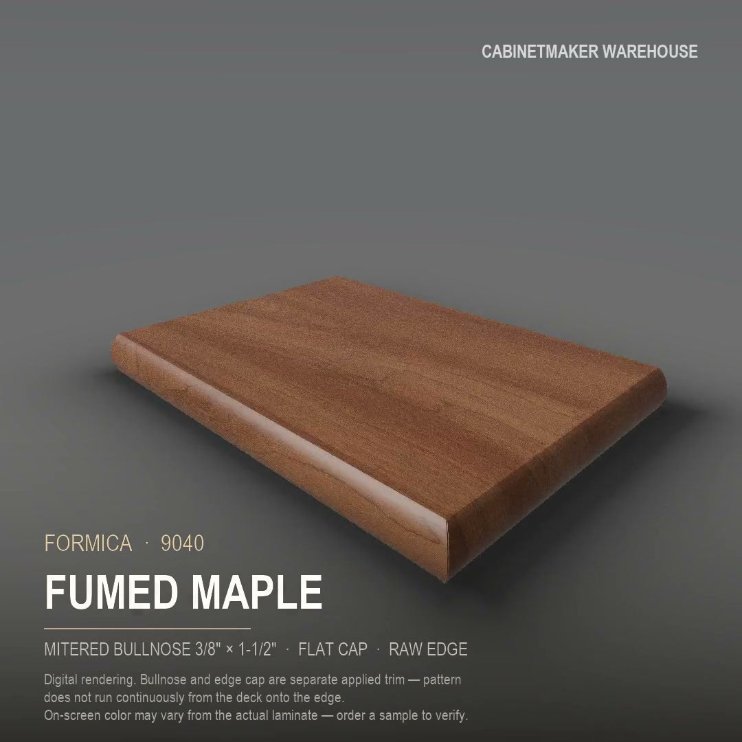 Formica Fumed Maple 9040 laminate on a countertop with a mitered bullnose edge