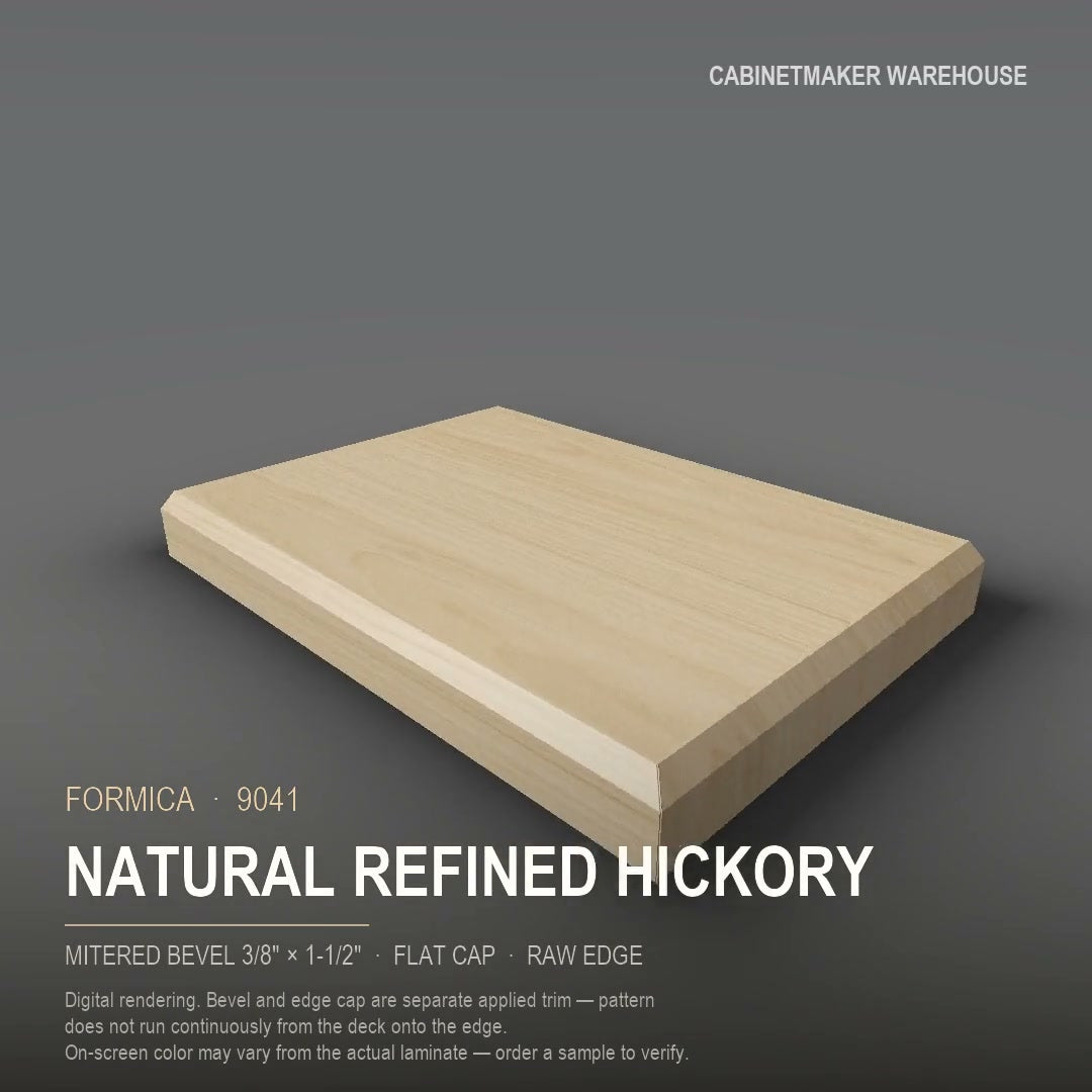 Formica Natural Refined Hickory 9041 laminate on a countertop with a mitered bevel edge