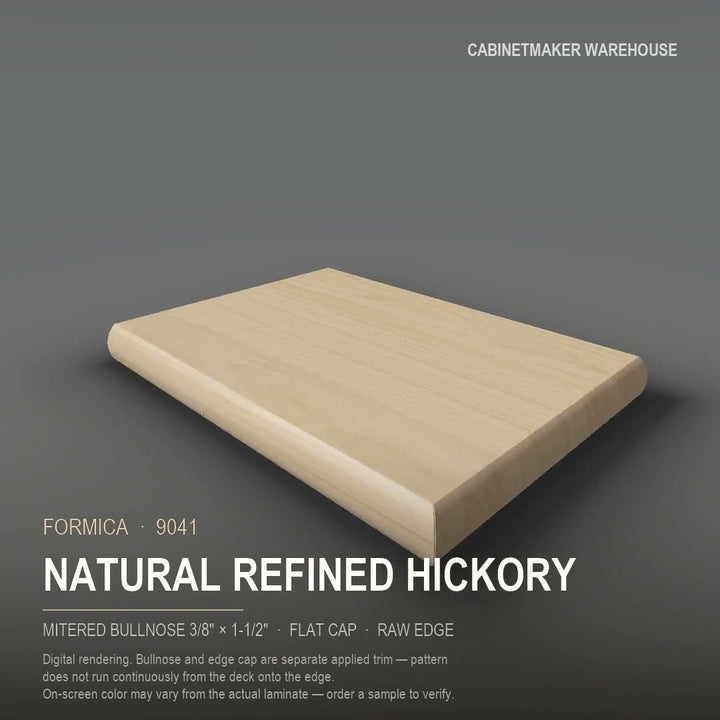 Formica Natural Refined Hickory 9041 laminate on a countertop with a mitered bullnose edge