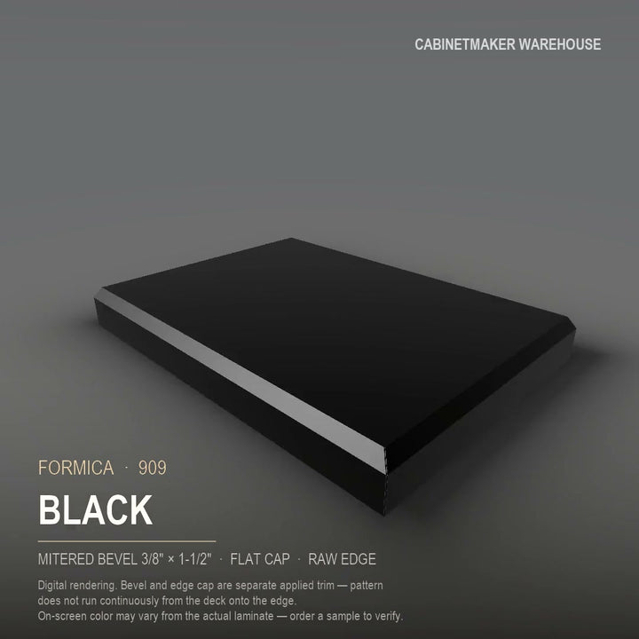 Formica Black 909 laminate on a countertop with a mitered bevel edge