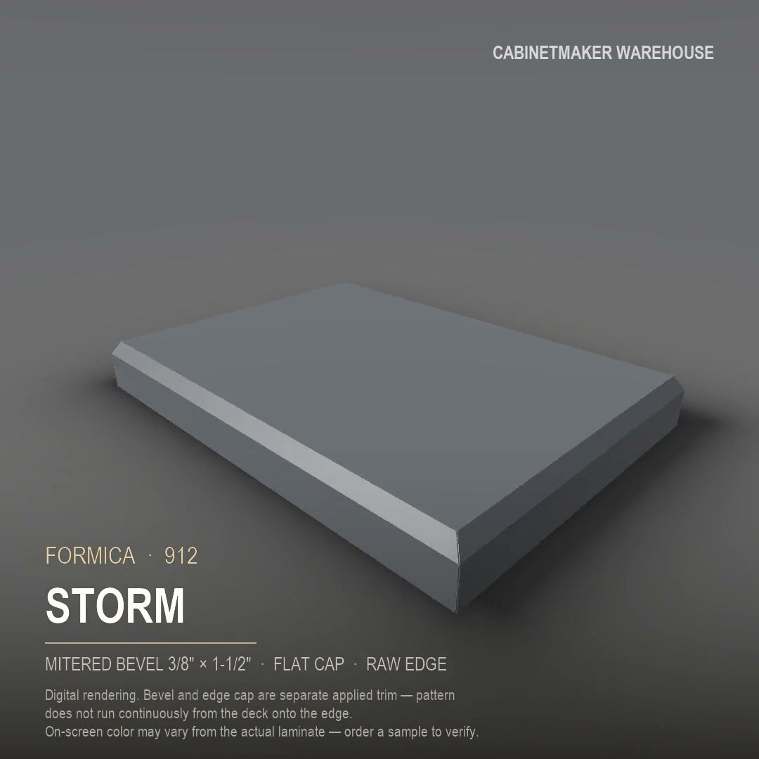 Formica Storm 912 laminate on a countertop with a mitered bevel edge