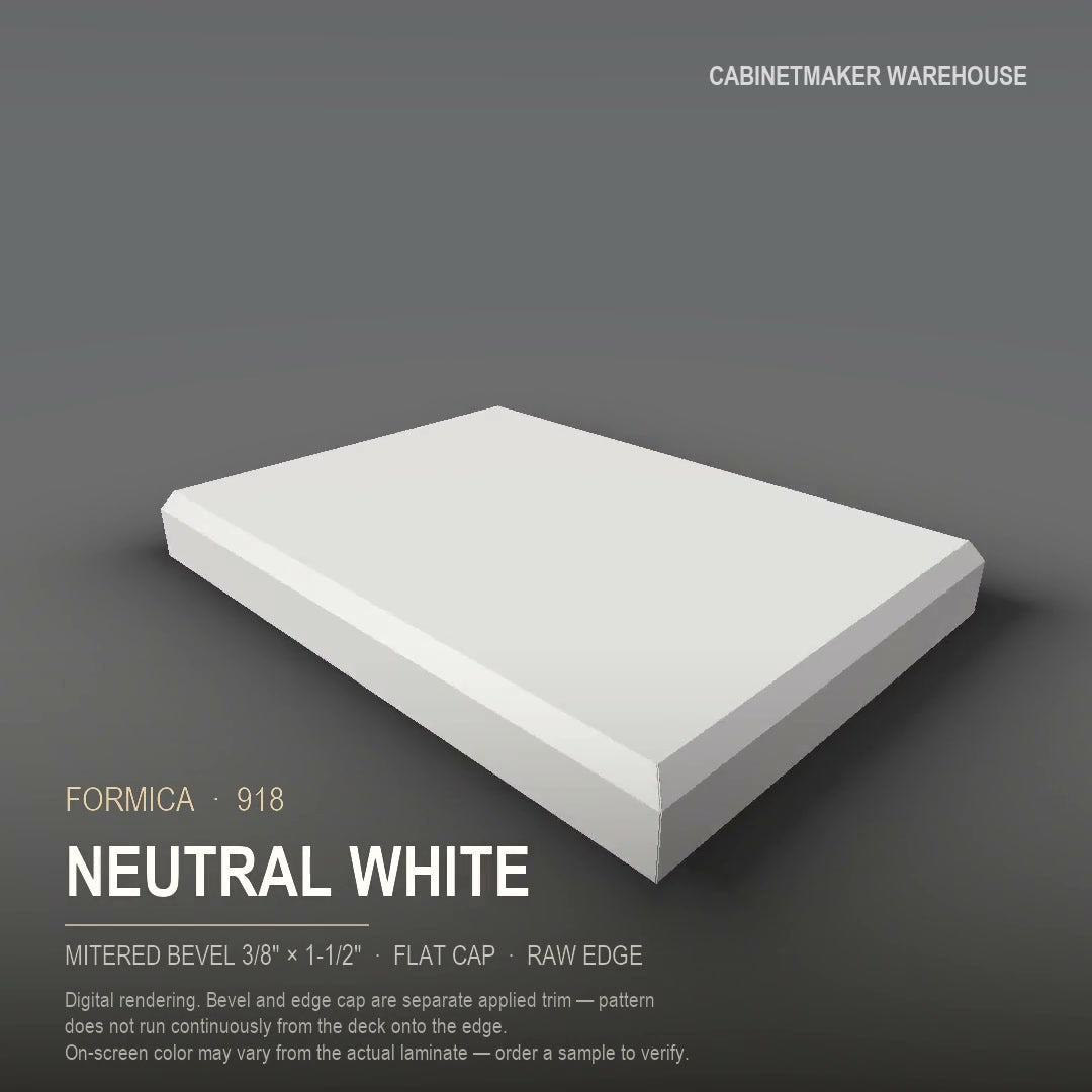 Formica Neutral White 918 laminate on a countertop with a mitered bevel edge