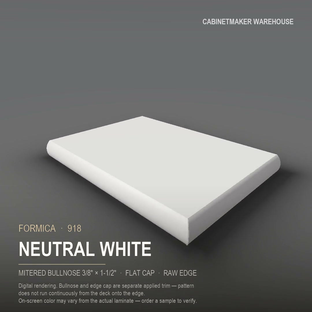 Formica Neutral White 918 laminate on a countertop with a mitered bullnose edge