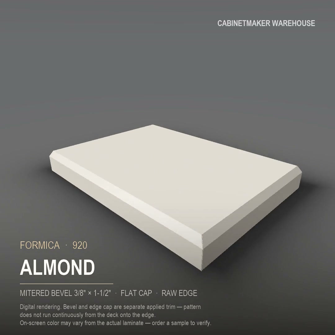 Formica Almond 920 laminate on a countertop with a mitered bevel edge