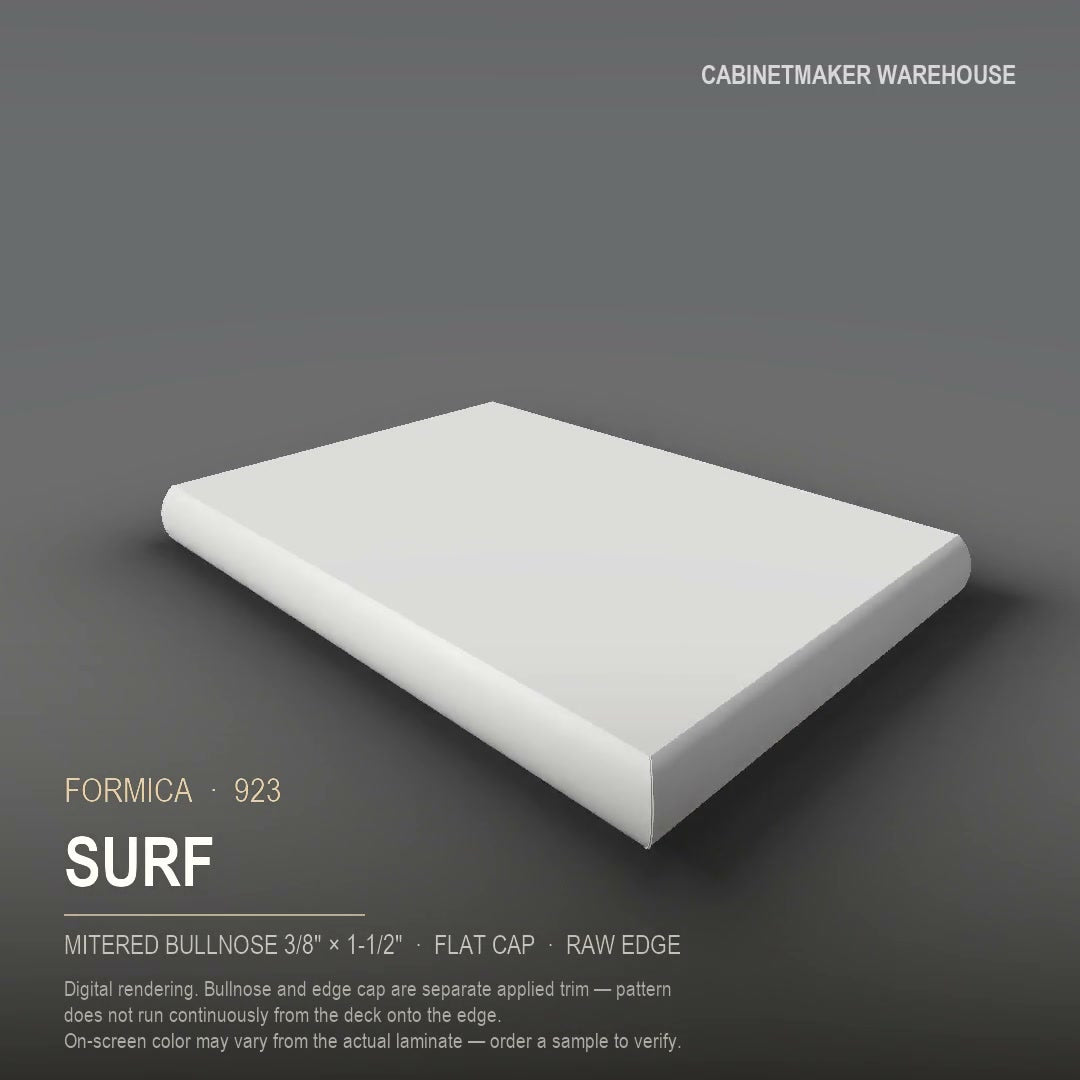 Formica Surf 923 laminate on a countertop with a mitered bullnose edge