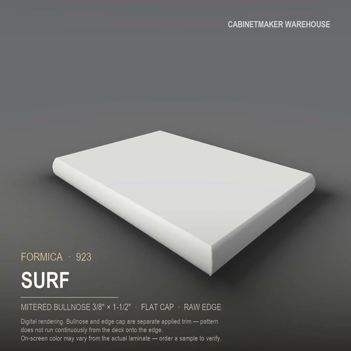 Formica Surf 923 laminate on a countertop with a mitered bullnose edge