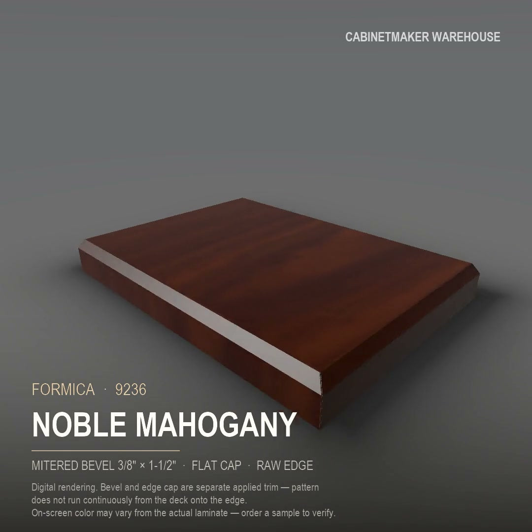 Formica Noble Mahogany 9236 laminate on a countertop with a mitered bevel edge
