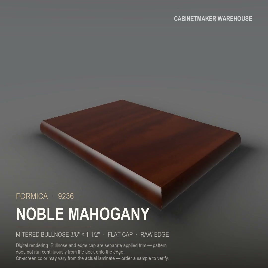 Formica Noble Mahogany 9236 laminate on a countertop with a mitered bullnose edge