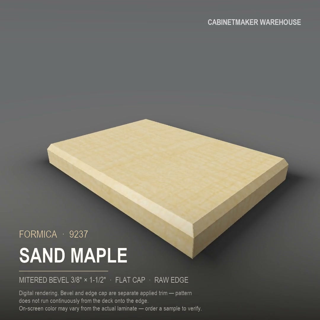 Formica Sand Maple 9237 laminate on a countertop with a mitered bevel edge
