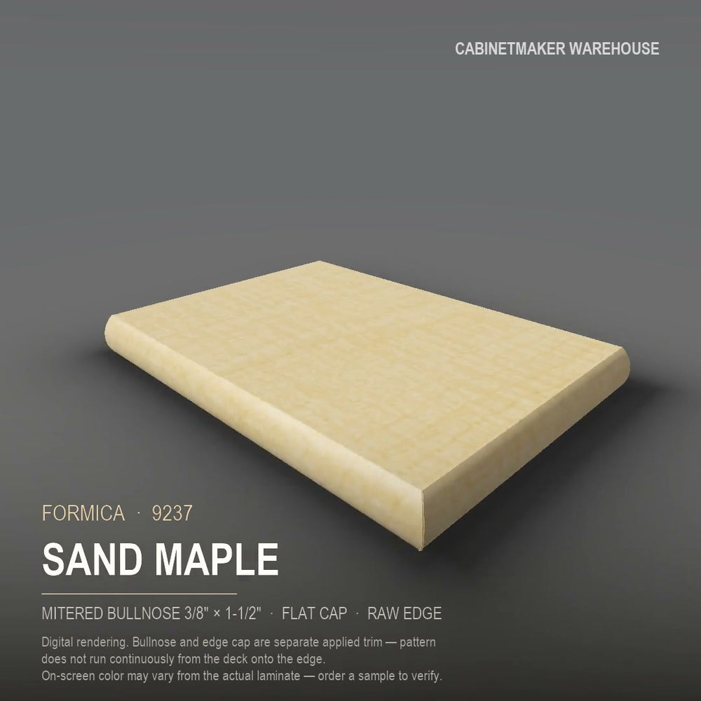Formica Sand Maple 9237 laminate on a countertop with a mitered bullnose edge